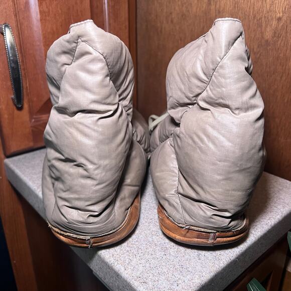 Vintage Eddie Bauer Down Booties XL 60s Sunrise Tag Goose Slippers Khaki Tan USA - Picture 7 of 8